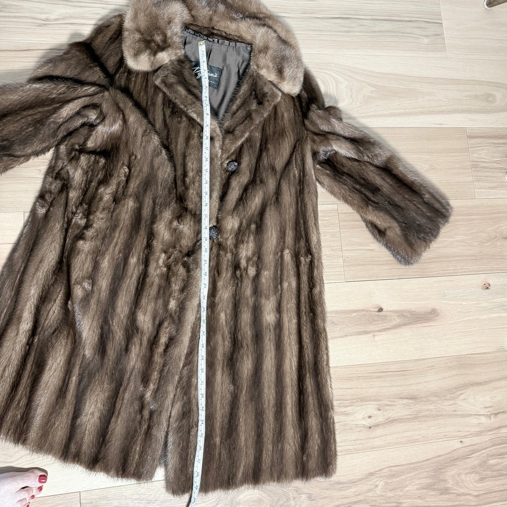 Rifken's Mink Fur Coat Women M/L Brown Vintage 50s Mid-Length Embroidered Lining - Picture 7 of 9